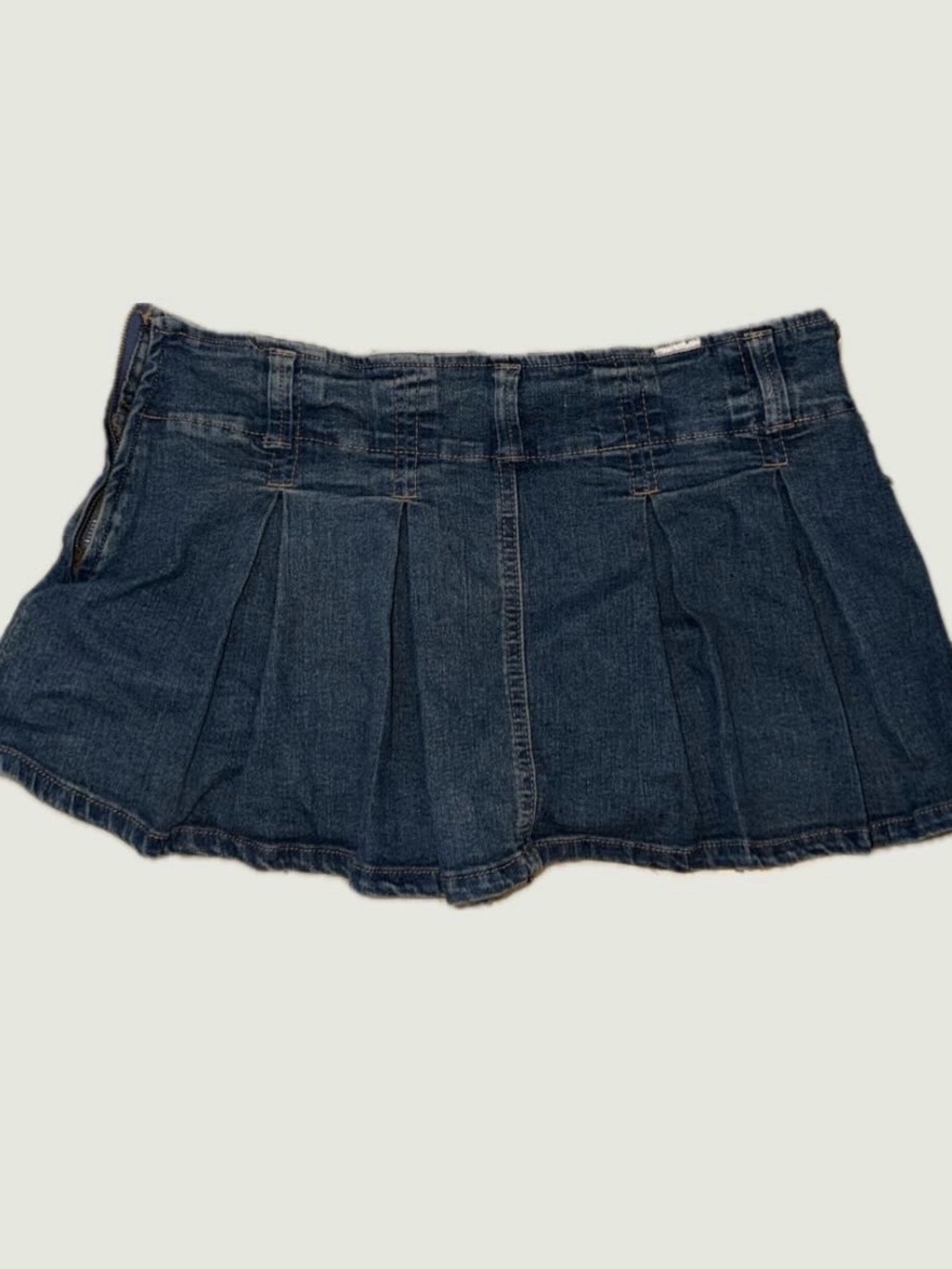 Denim Pleated Mini Skirt with pants down  - Dark Blue